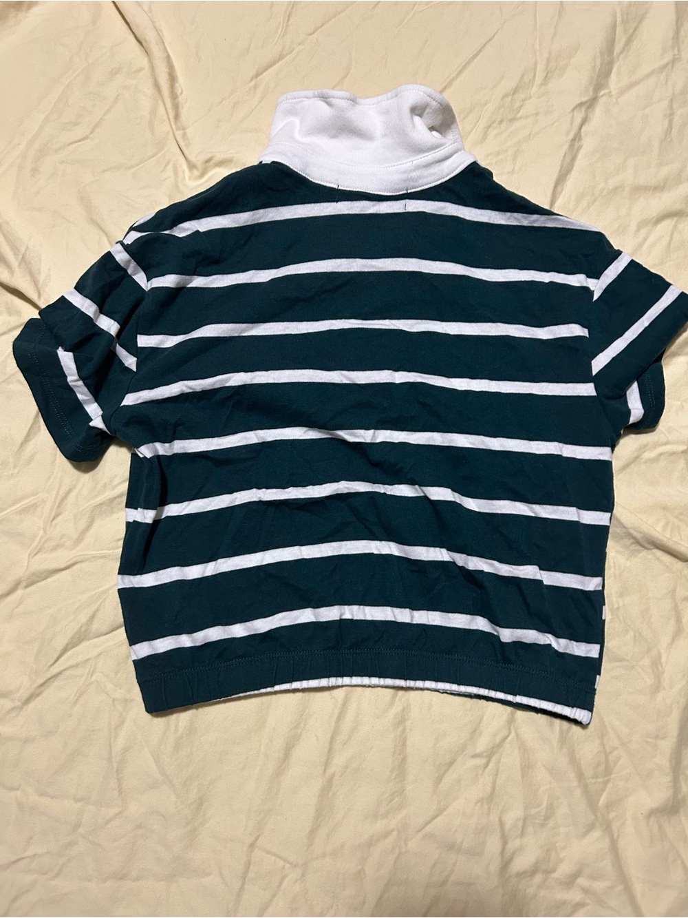 Kids Short-Sleeve Striped Polo Top in Dark Green & White